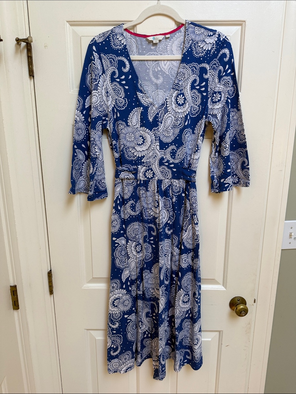 Boden Blue and White Paisley Midi Jersey Dress sz 12